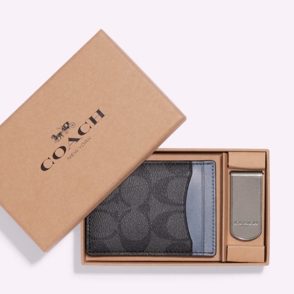 Coach Boxed Card Case and Clip Set Denim Charcoal - Picture 1 of 5